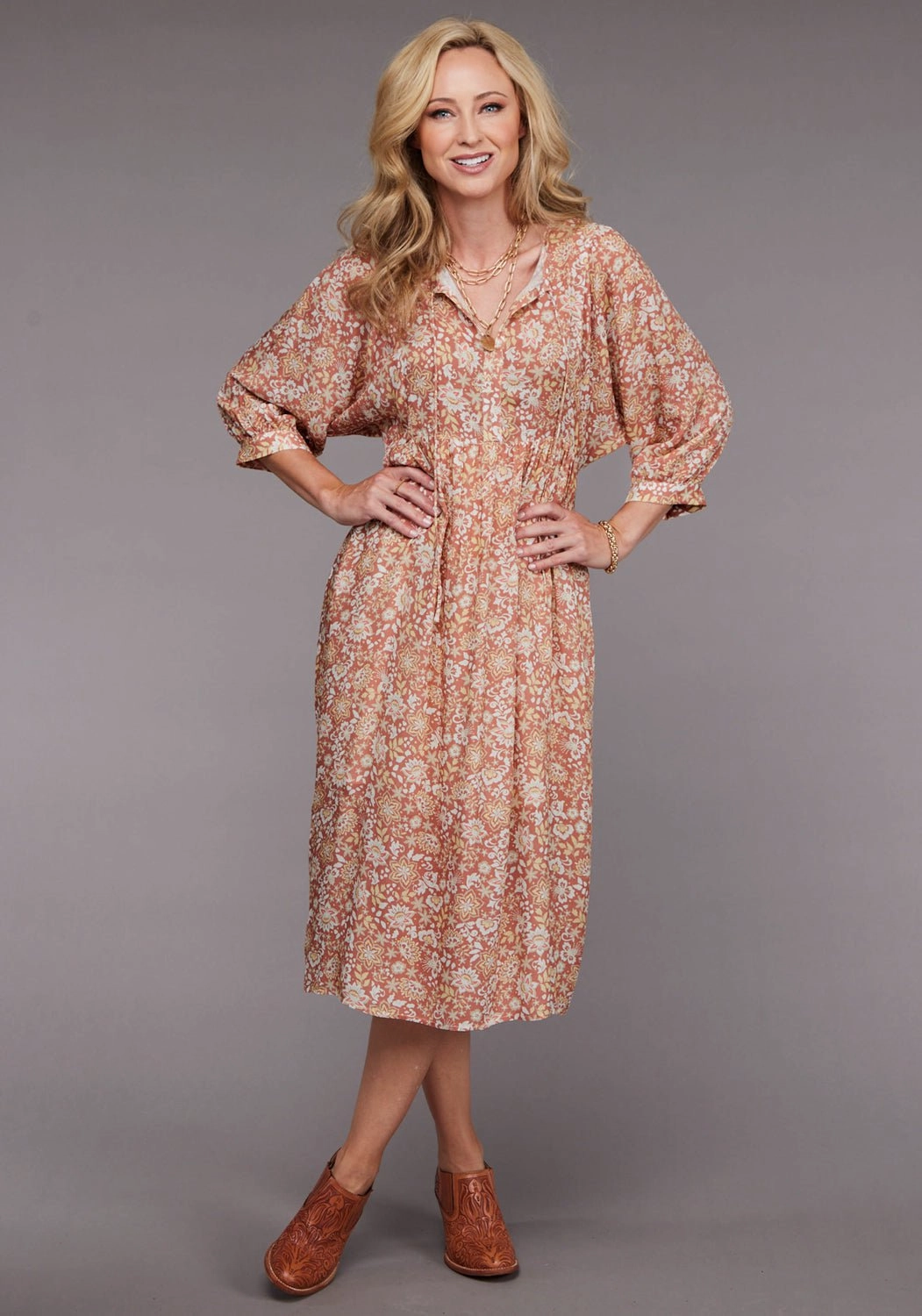 City Layer Autumn Essential Stetson Womens 2100 Sunset Floral Pink 100% Rayon L/S Dress