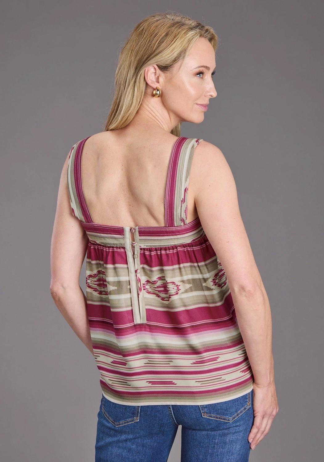 Reinforced Seams Stetson Womens 2439 Vintage Tapestry Red/Tan 100% Rayon S/L Tank Top