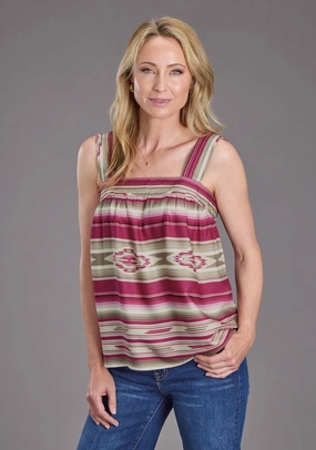 Stetson Womens 2439 Vintage Tapestry Red/Tan 100% Rayon S/L Tank Top Rooftop Bar holiday season