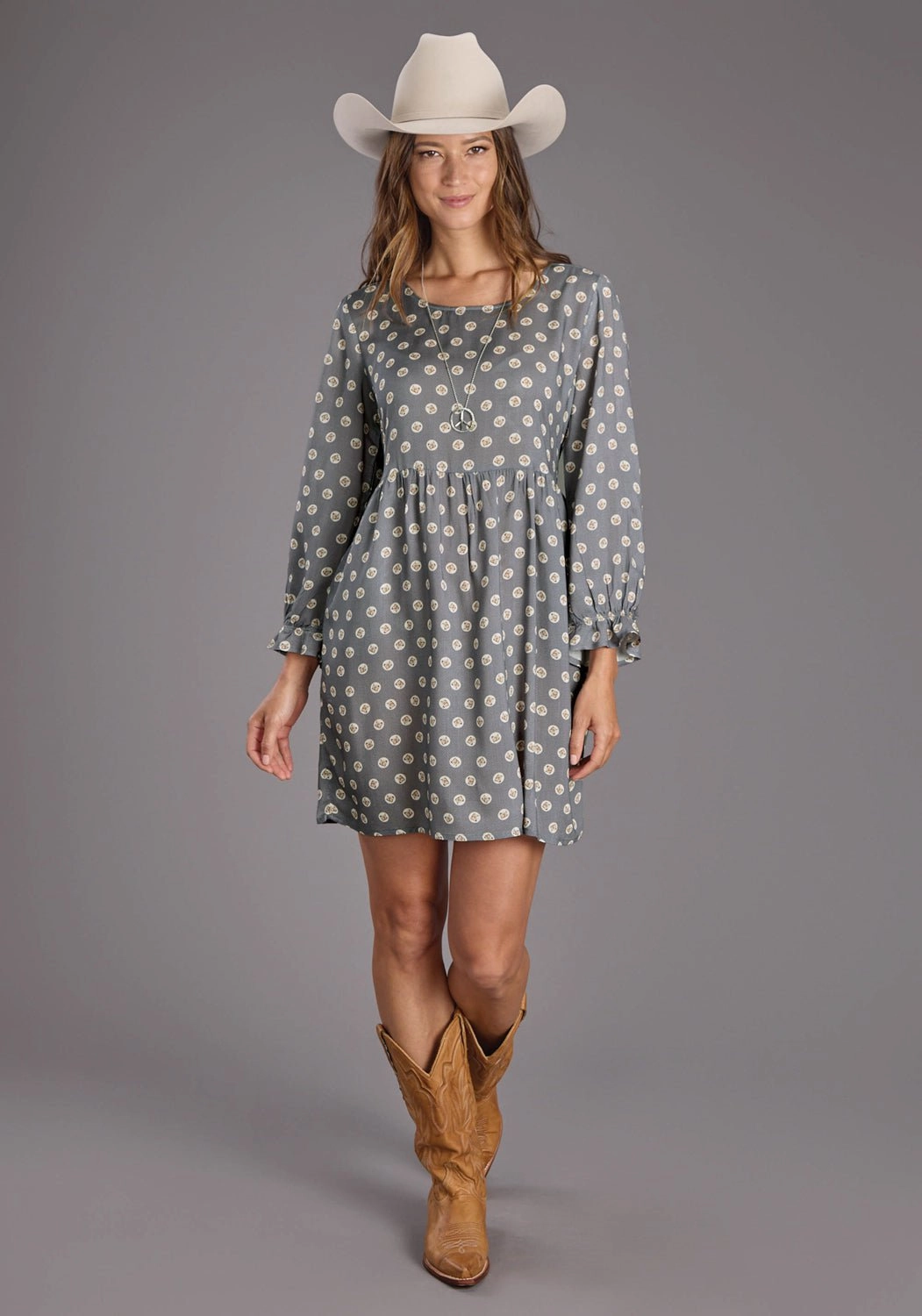 Stetson Womens 2440 Horse Pennies Grey 100% Rayon L/S Dress Thermal Air Pocket