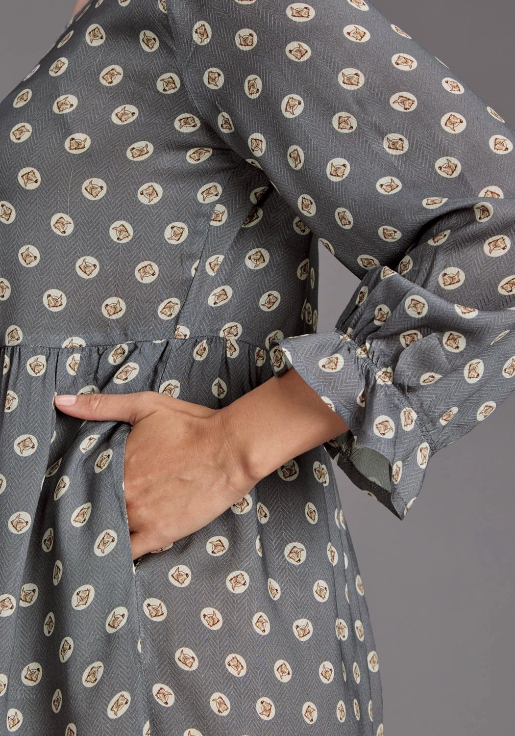 Stetson Womens 2440 Horse Pennies Grey 100% Rayon L/S Dress Interlock Weave