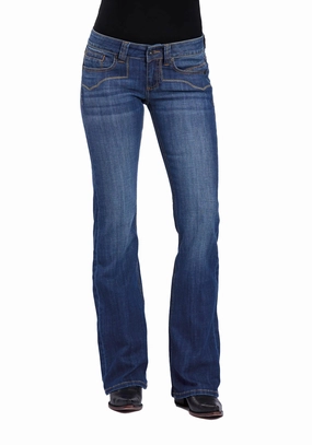Spring Mood Bold Look Stetson Womens 816 Classic Bootcut Blue Cotton Blend Plain Back Jeans