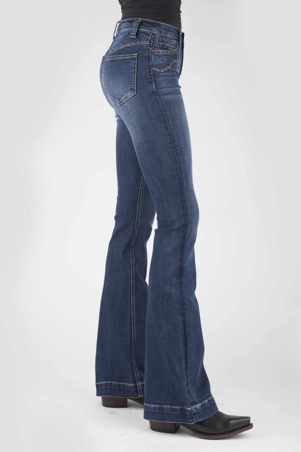 Stetson Womens 921 High Waist Flare Fit Blue Cotton Blend Jeans Everyday Vibrant