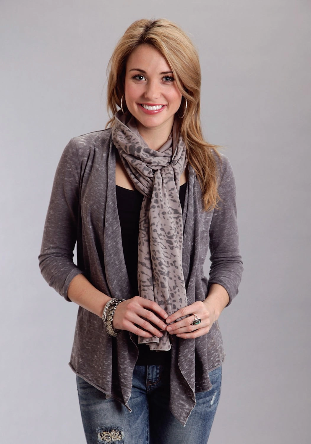 Stetson Womens Animal Print 80x20in Taupe Rayon/Spandex Scarf Homewear Style Flexible Rib Trimming