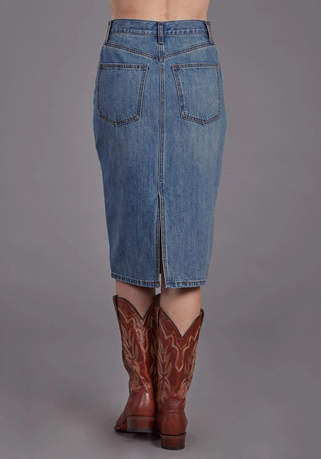 Stetson Womens Asymmetrical Seam Medium Wash 100% Cotton Skirt Outdoor Outfit