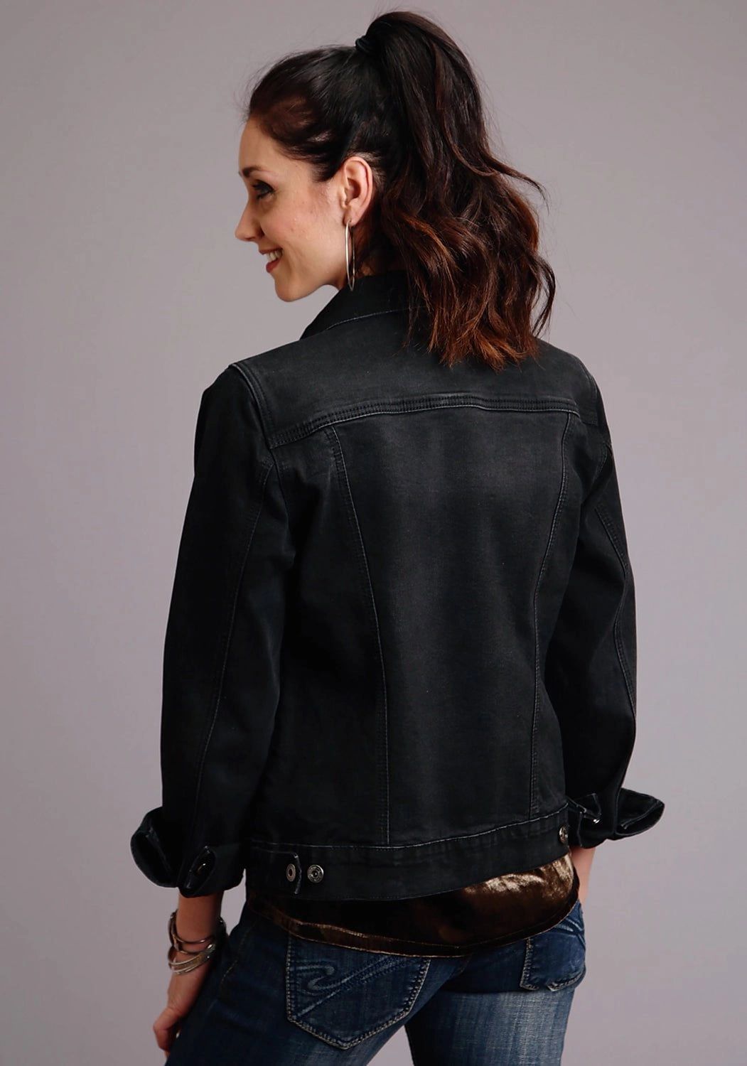 Stetson Womens Black Cotton Blend Denim Stretch Jacket Windproof Construction
