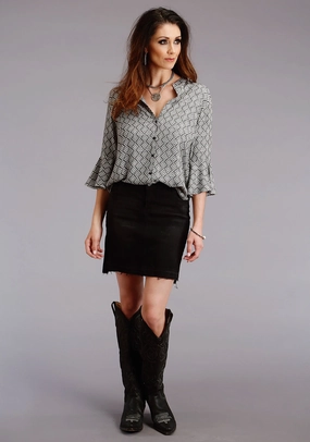 Durable Button Closures Stetson Womens Black Rayon/Nylon Aztec Geo S/S Blouse