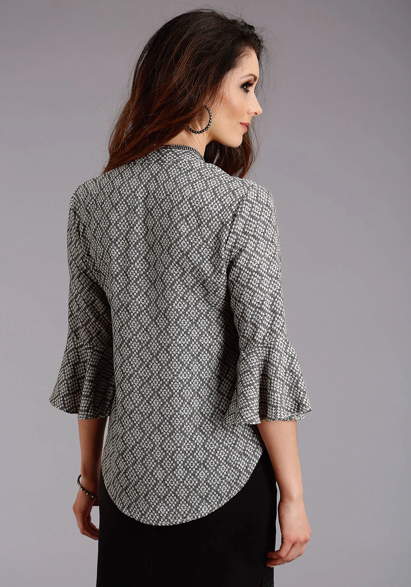 Stetson Womens Black Rayon/Nylon Aztec Geo S/S Blouse Luxurious Feel