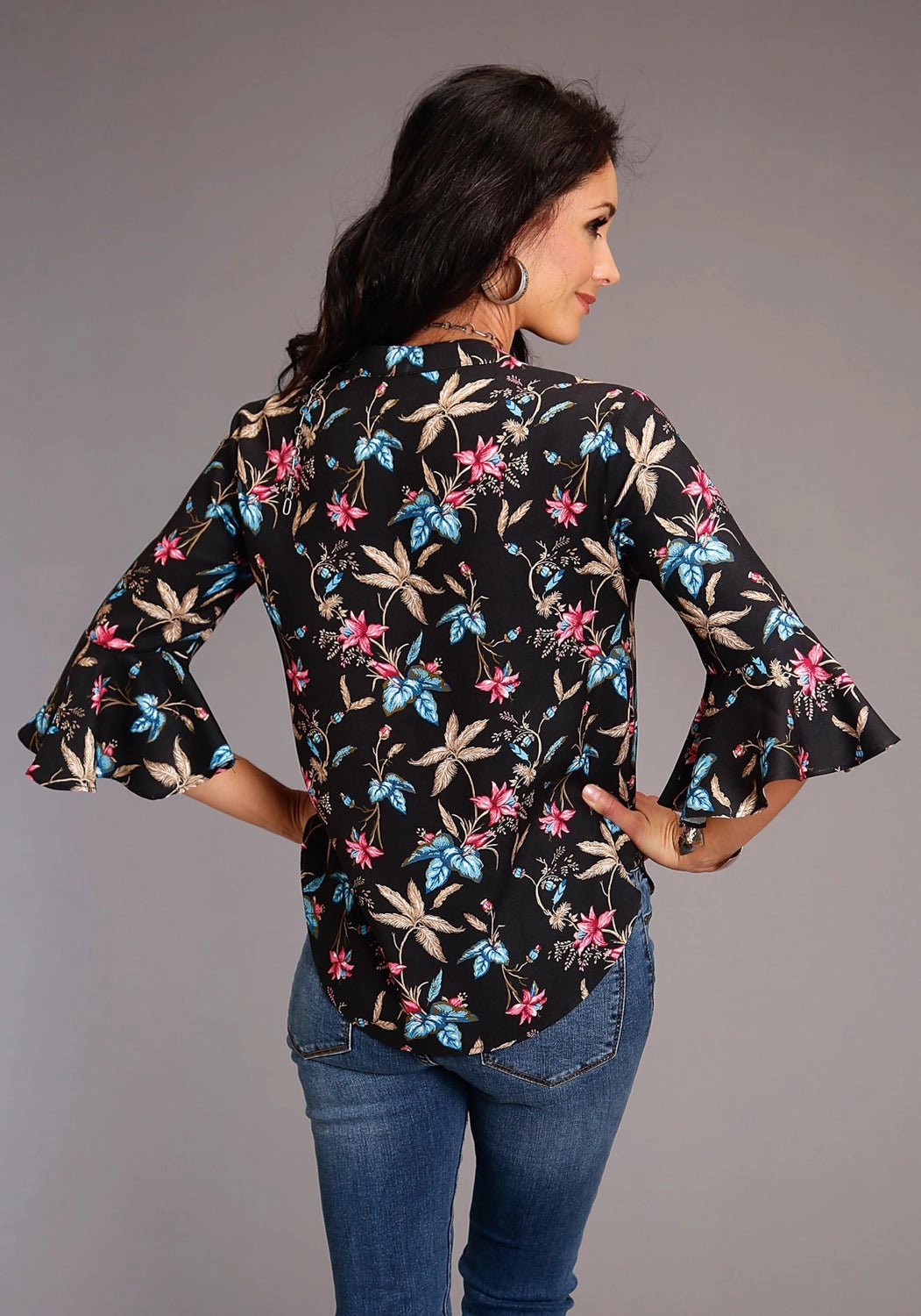 Trendy Fashion Stetson Womens Black Rayon/Nylon Feather Floral S/S Blouse