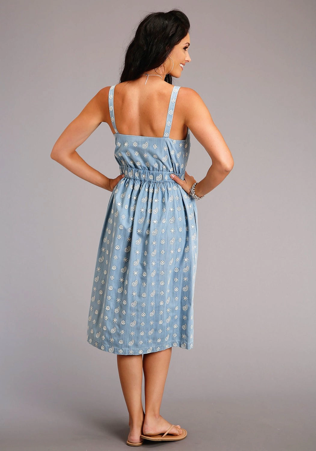 Satin Finish Stetson Womens Blue Denim Paisley Schiffli S/L Tank Dress