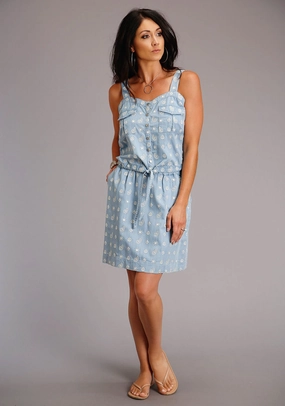 Stetson Womens Blue Denim Schiffli S/L Tank Top S Matte Look Country Escape