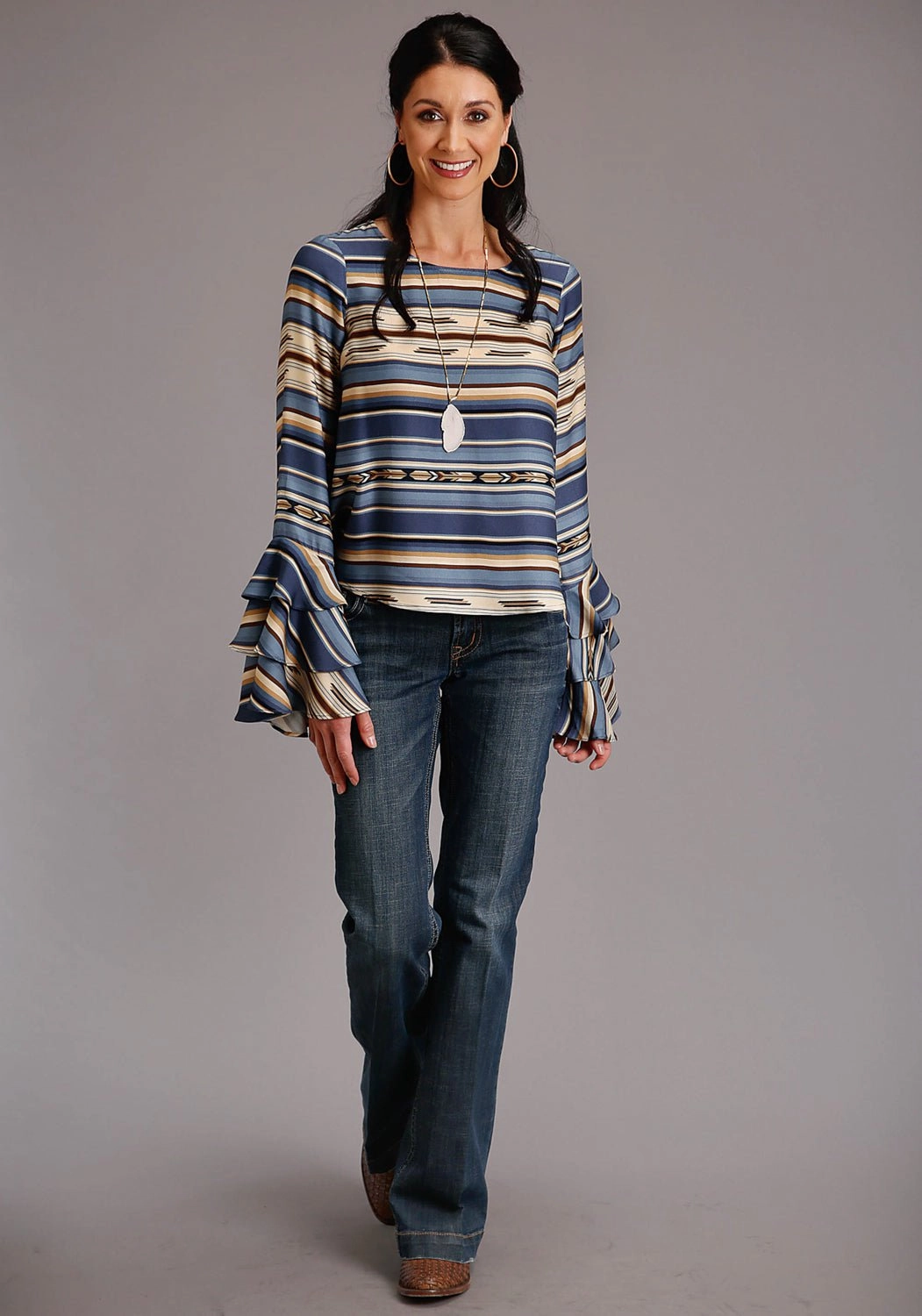 Ethical Production Knitwear Chilly Day Comfort Stetson Womens Blue Rayon/Nylon Indigo Serape L/S Pullover Blouse