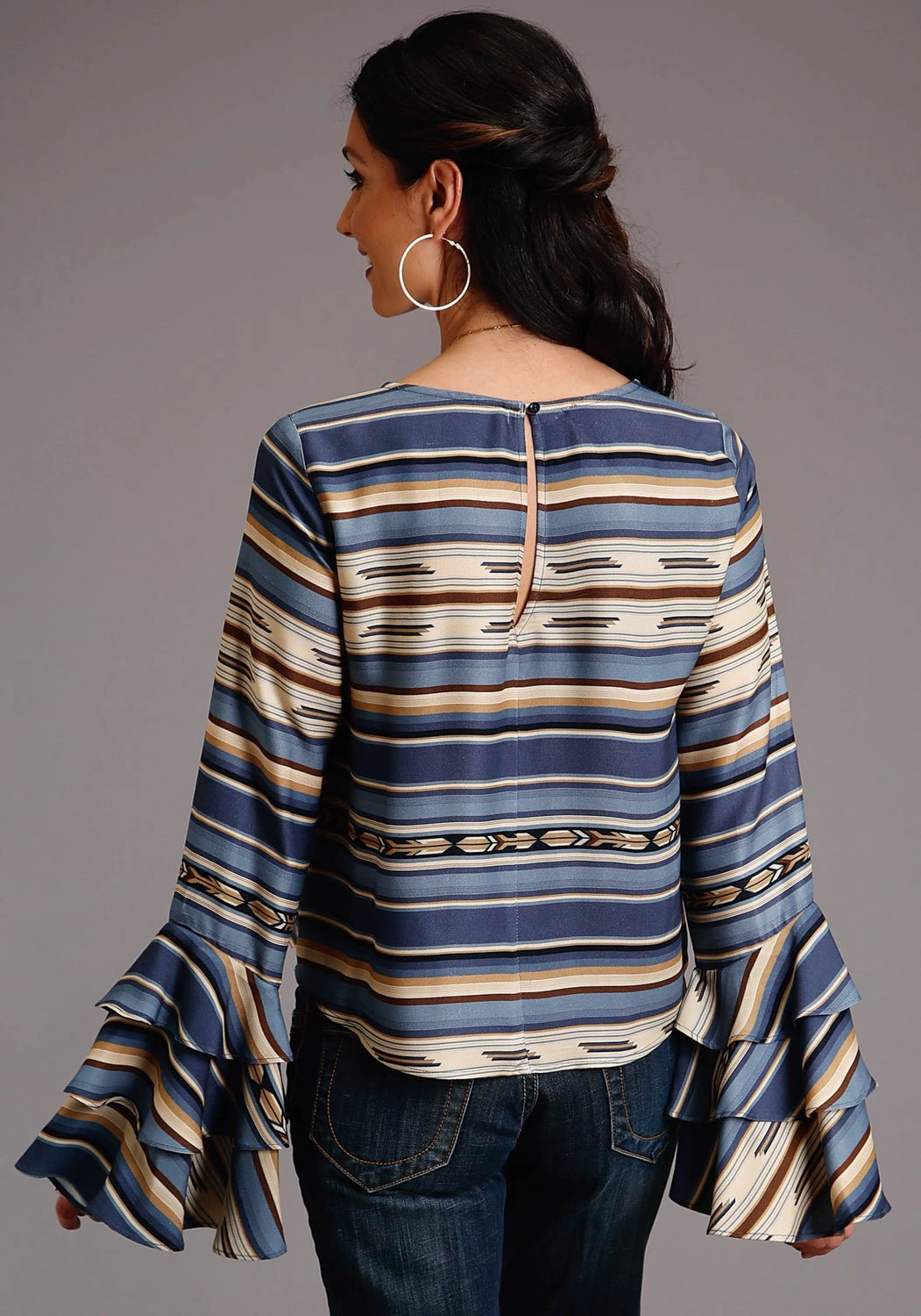 Stetson Womens Blue Rayon/Nylon Indigo Serape L/S Pullover Blouse Layering Style