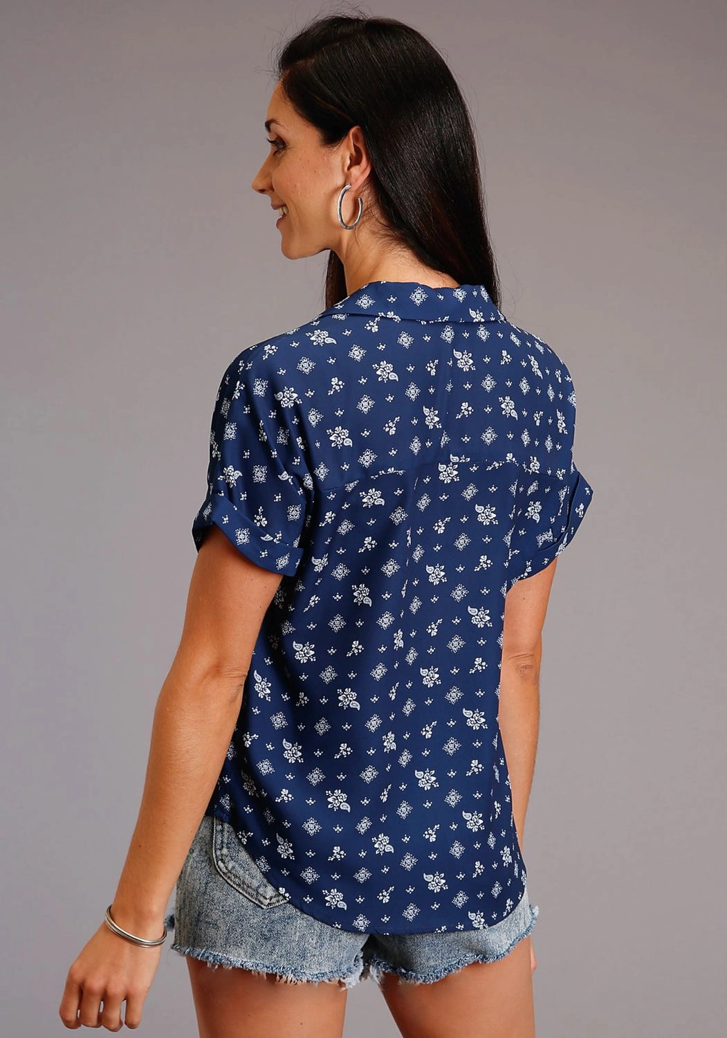 Minimalist fashion Stetson Womens Blue Rayon/Nylon Vintage Ditzy S/S Blouse