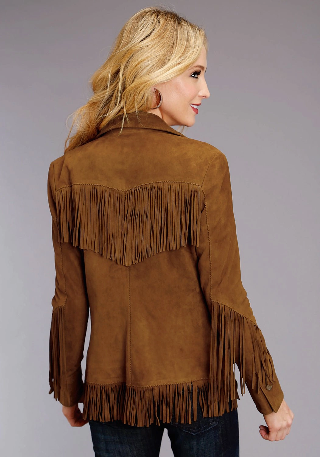 Multi Pocket Utility Stetson Womens Brown Leather Lamb Suede Fringe Jacket