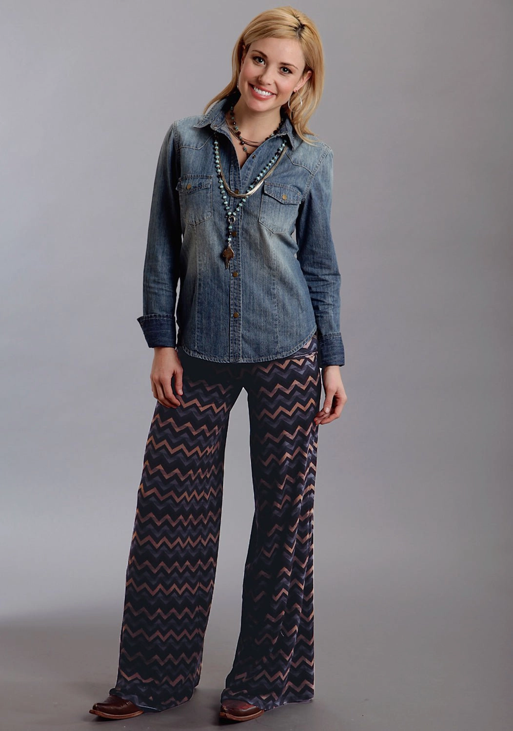 Stetson Womens Chevron Print Brown Rayon/Spandex Trousers Casual Friday Picnic Style Nature Lover Cool Essentials