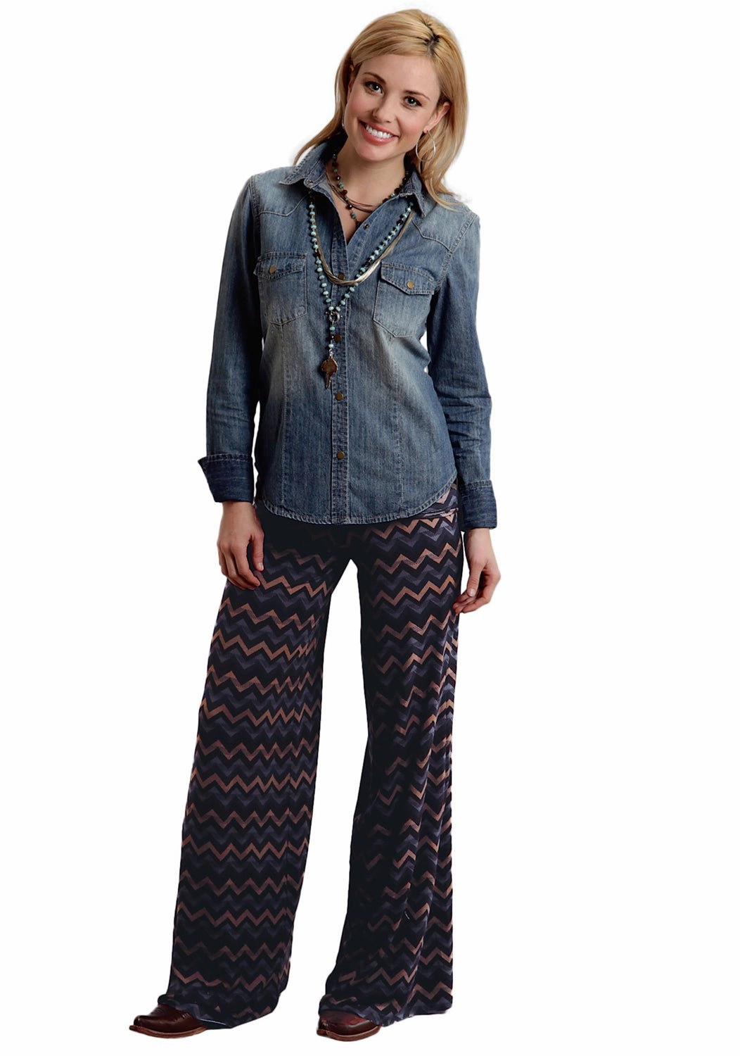 Versatile Outfit Stetson Womens Chevron Print Brown Rayon/Spandex Trousers