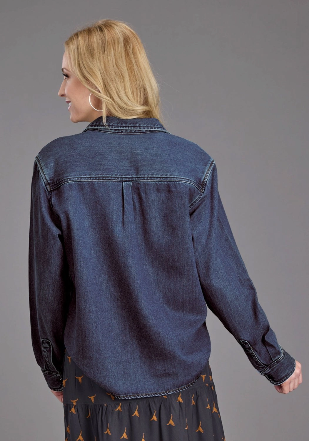 Outerwear Companion Stetson Womens Collared Oversized Dark Blue Tencel/Rayon L/S Shirt