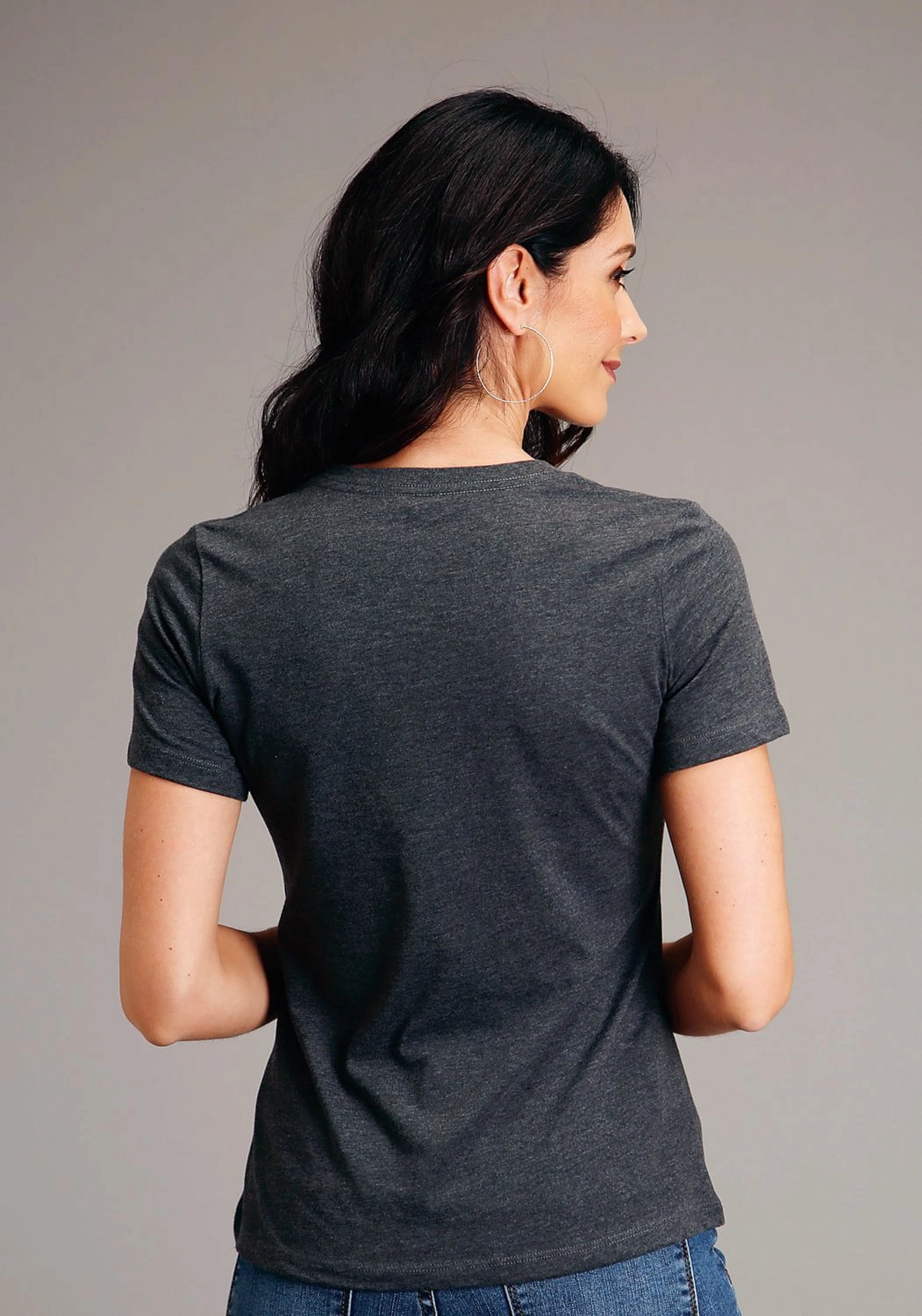 Stetson Womens Dark Grey Cotton Blend Sunset USA S/S T-Shirt Anti Static Treatment Anti Static Finish