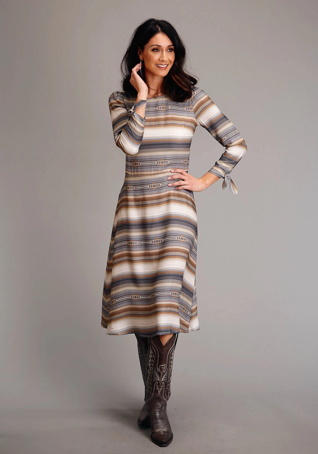 Stetson Womens Desert Serape Brown 100% Rayon L/S Dress Sunset Glow Street Mood