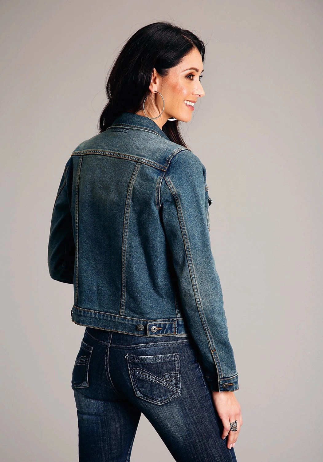 Canvas Make Stetson Womens Dirty Button Front Blue Cotton Blend Denim Jacket