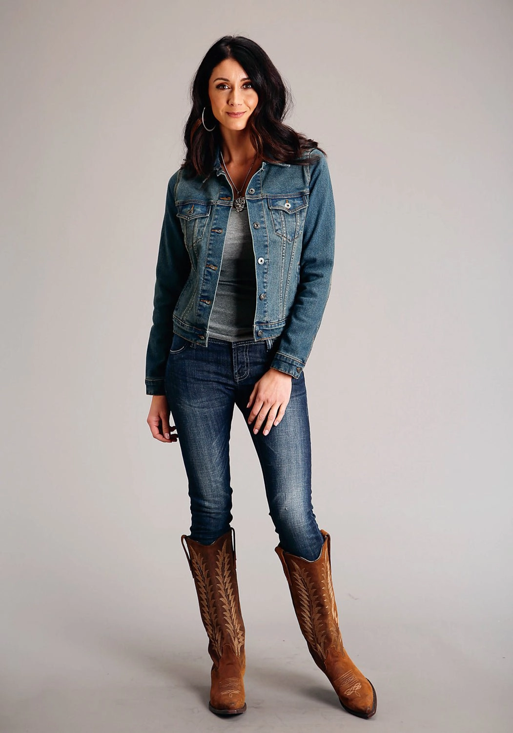 Modular Layering Stetson Womens Dirty Button Front Blue Cotton Blend Denim Jacket