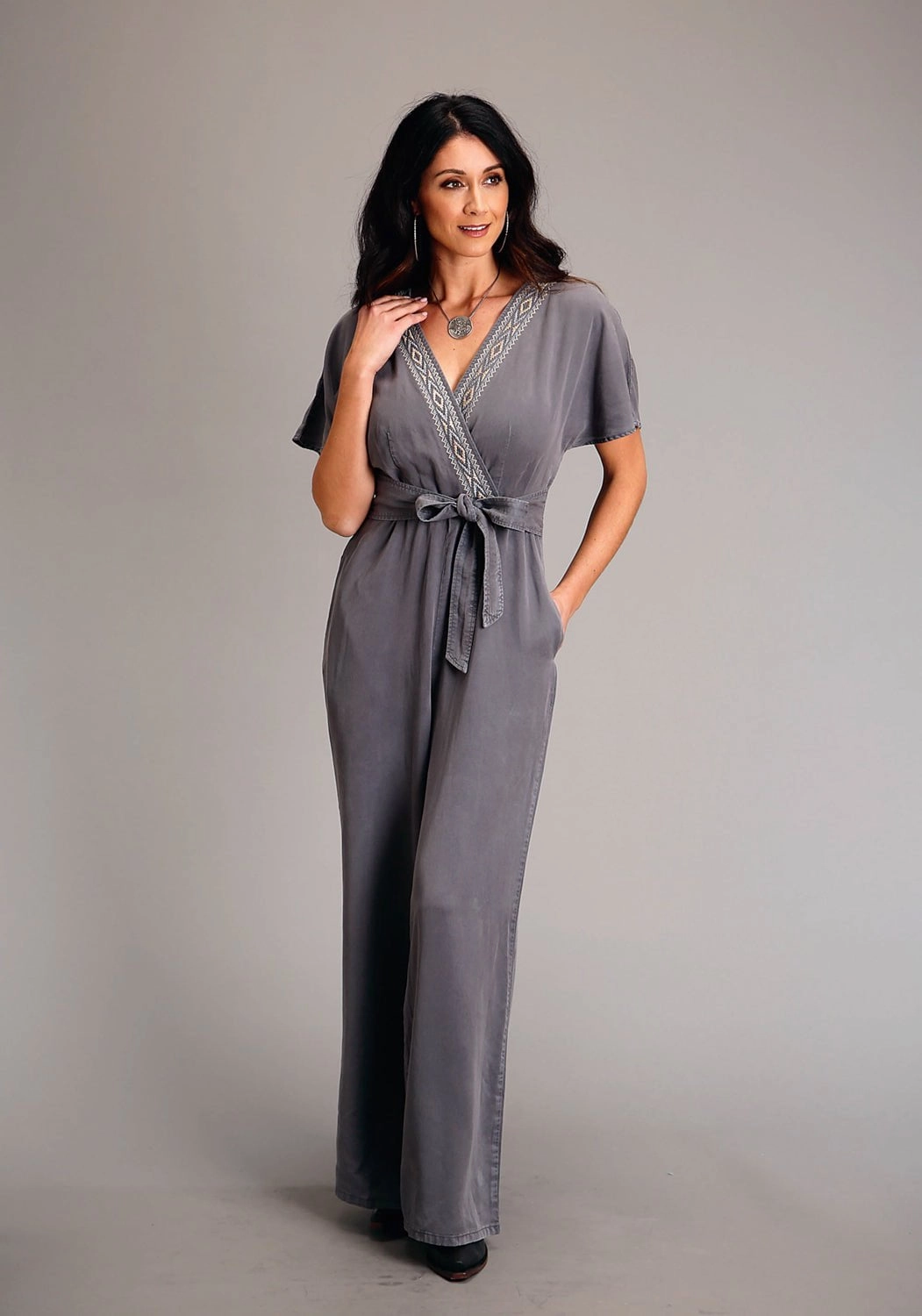 Weekend Style Modern Stetson Womens Dolman Jumpsuit Grey Lyocell S/S Romper