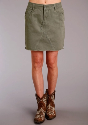 Dance Practice Back Slit Stetson Womens Five Pocket Raw Edge Olive 100% Cotton Skirt