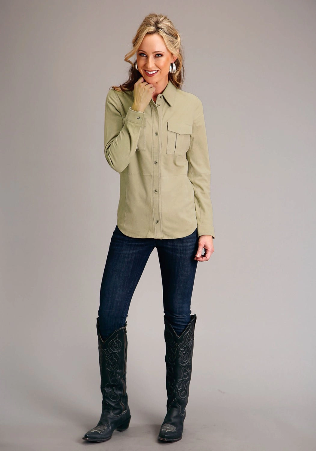 Modern Aesthetic Stetson Womens Flap Pockets Cream Leather Leather Jacket