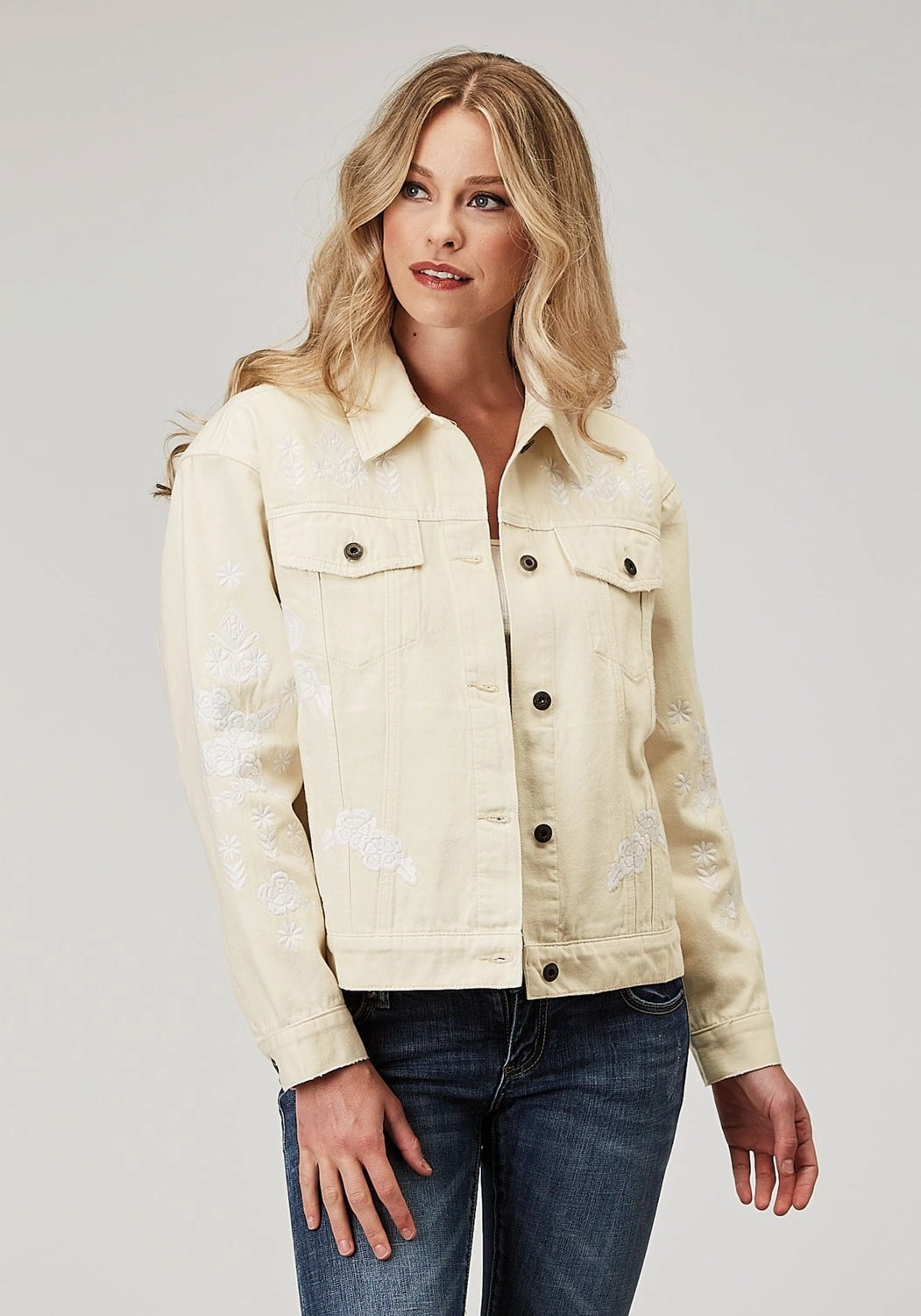 Stetson Womens Floral Embroidered Cream 100% Cotton Jacket Advanced Layering System Practical Design