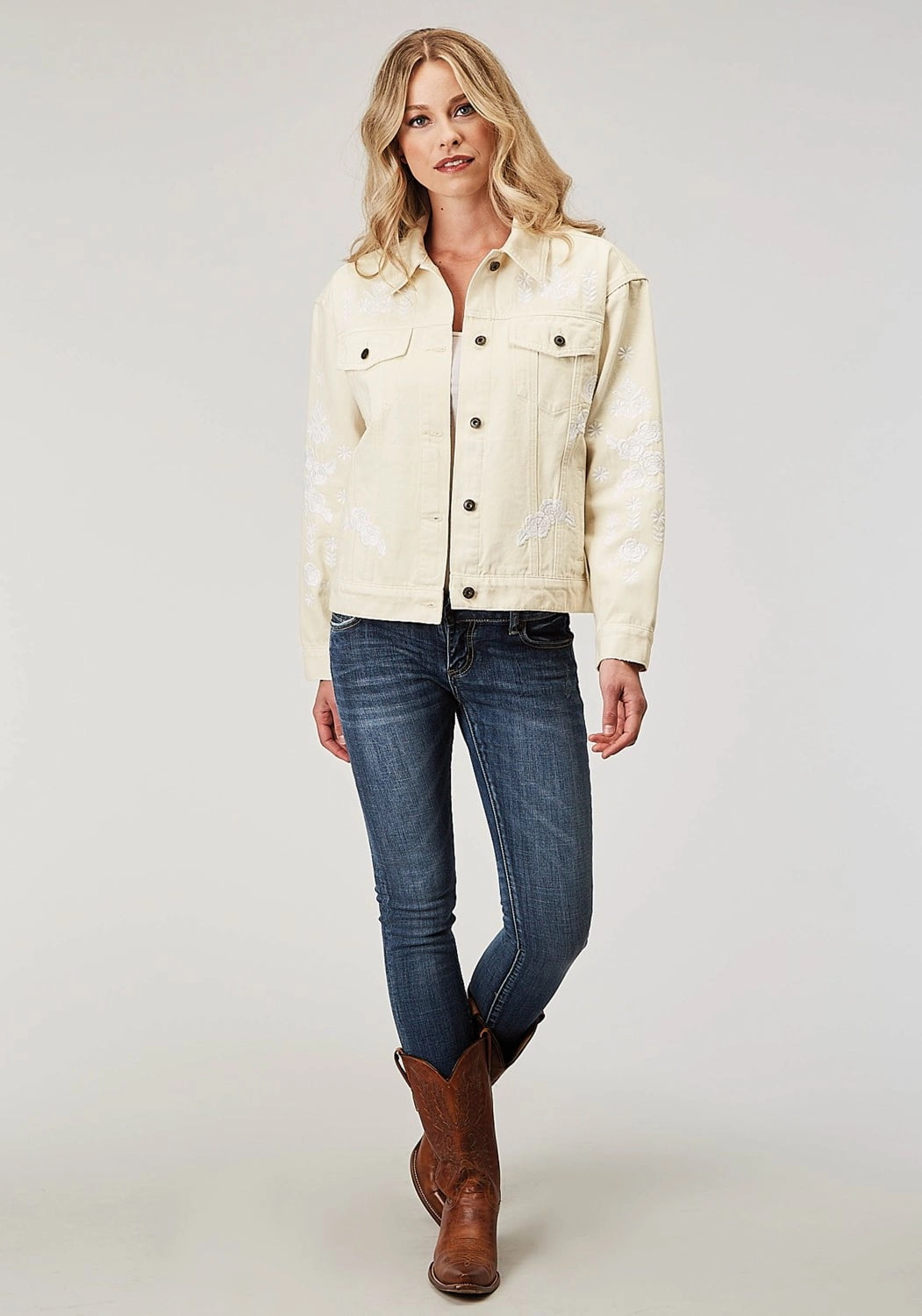 Stetson Womens Floral Embroidered Cream 100% Cotton Jacket Functional Layer Piece