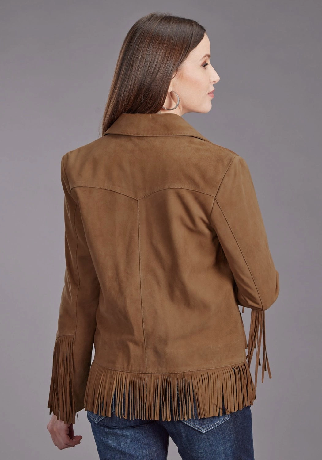 Hidden Zipper Stetson Womens Fringe Ginger Suede Leather Jacket