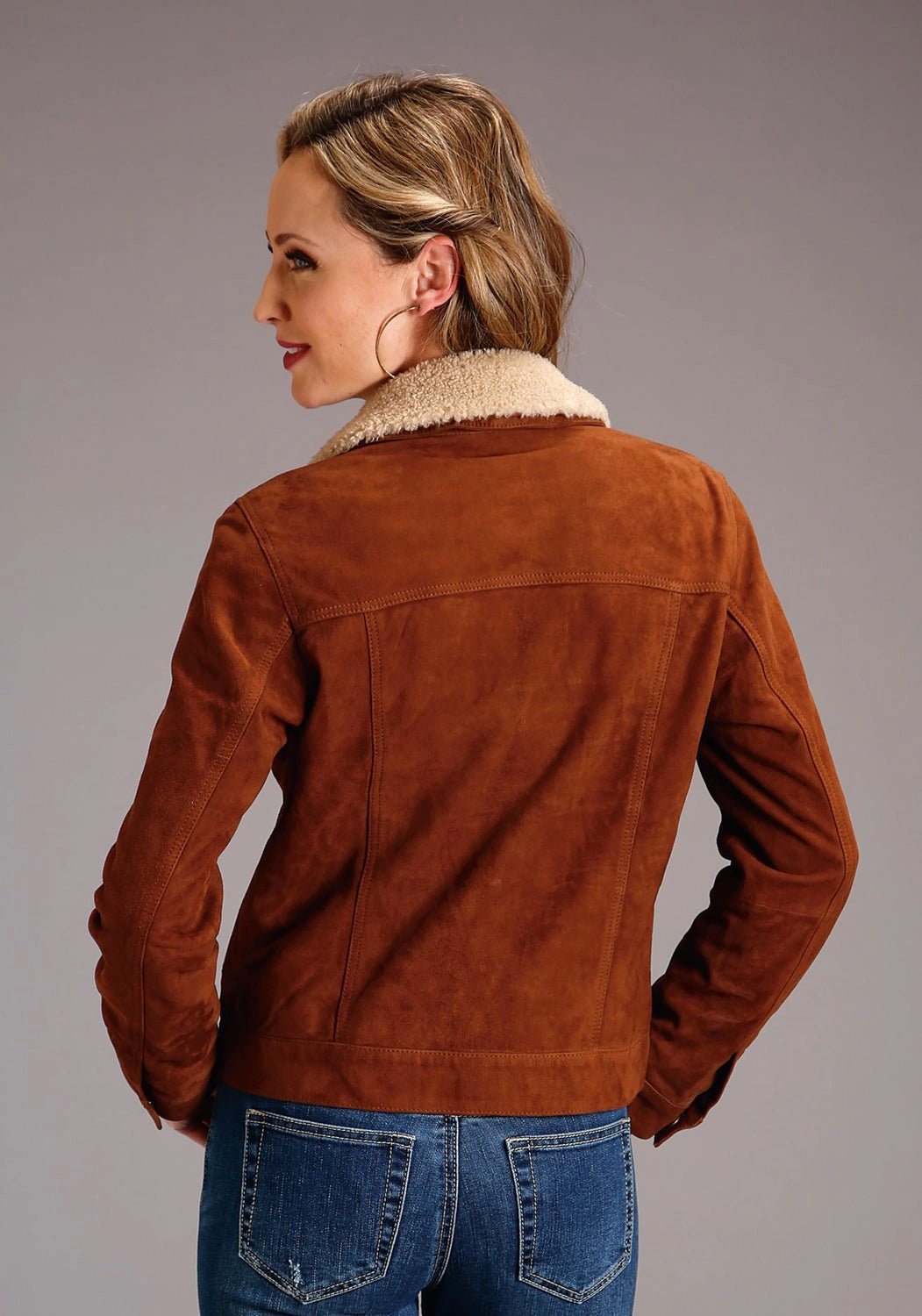 Stetson Womens Ginger Brown Leather Suede Jean Jacket Nylon Shell Construction snap closure