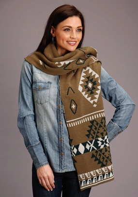 Simple Look Light Cover Stetson Womens Gold Multi Polyester Aztec Design Scarf