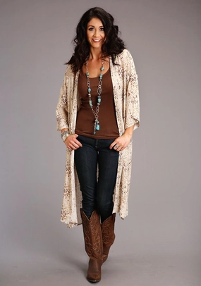 NonRestrictiveFit Advanced Wickability System Stetson Womens Gold Rayon/Nylon Herringbone Kimono Aztec Cardigan
