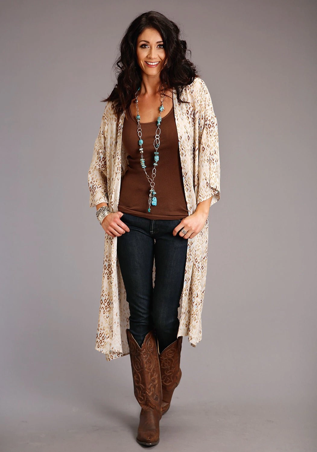 Cold Weather Must-Have Stetson Womens Gold Rayon/Nylon Herringbone Kimono Aztec Cardigan