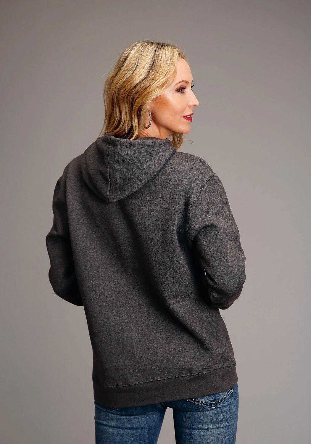 Non Bulky Profile Stetson Womens Graphite Grey Cotton Blend Crest Logo Hoodie