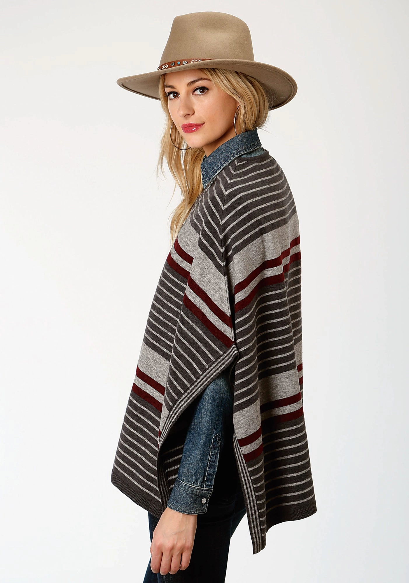 Quick Drying Technology Stetson Womens Grey/Red Ombre Stripe Poncho