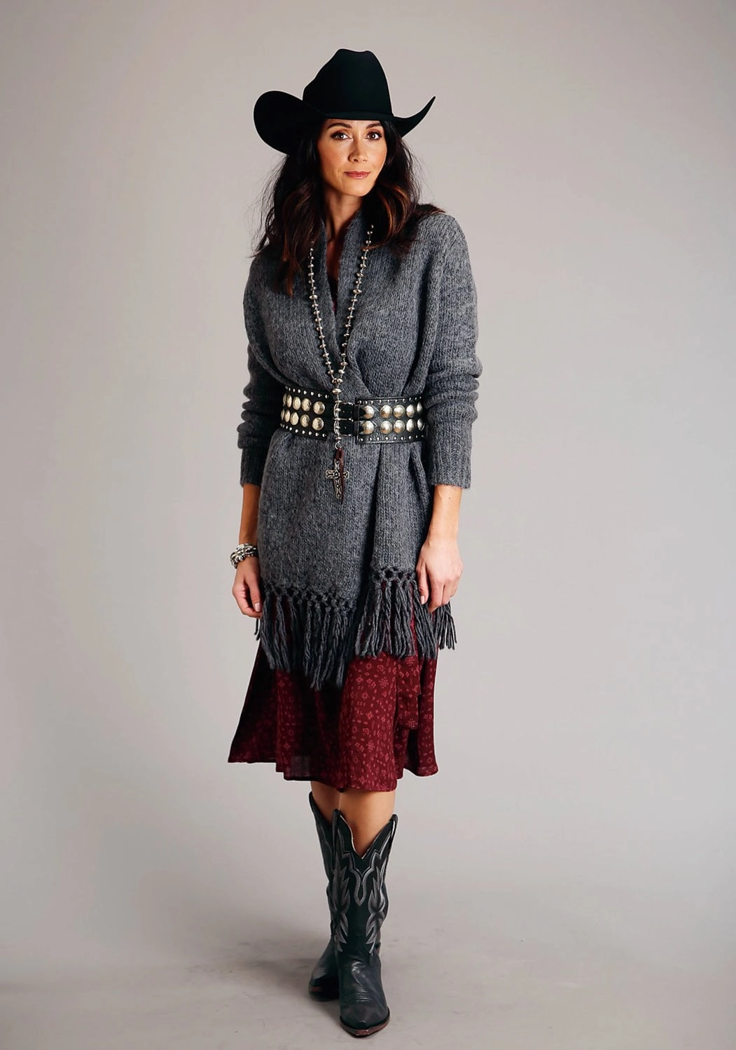 Stetson Womens Heather Fringe Grey Wool Blend Cardigan Sweater Subtle Layers Erasable Stains Treatment