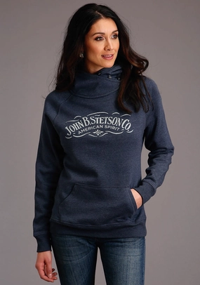 Stetson Womens Heather Navy Cotton Blend American Spirit Hoodie Layered Collar Design Light Weight
