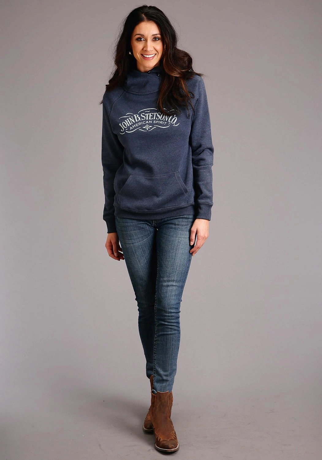 Stetson Womens Heather Navy Cotton Blend American Spirit Hoodie Reinforced Cuffs