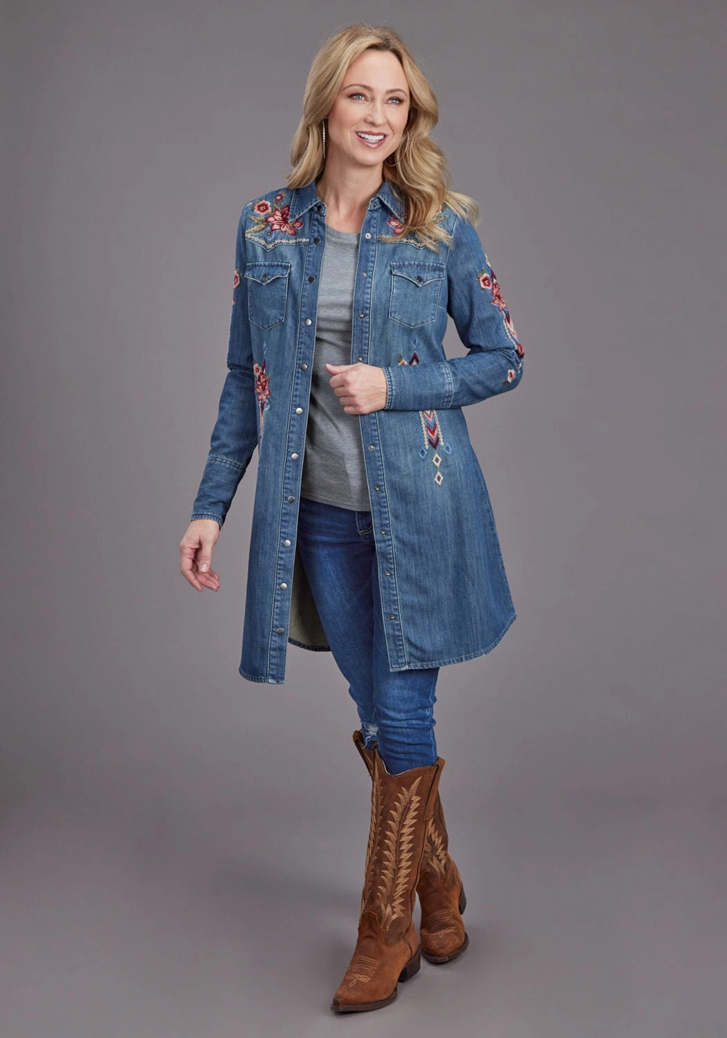 Stetson Womens Lavis Embroidery Shirt Dark Denim 100% Cotton L/S Dress Soft Piece