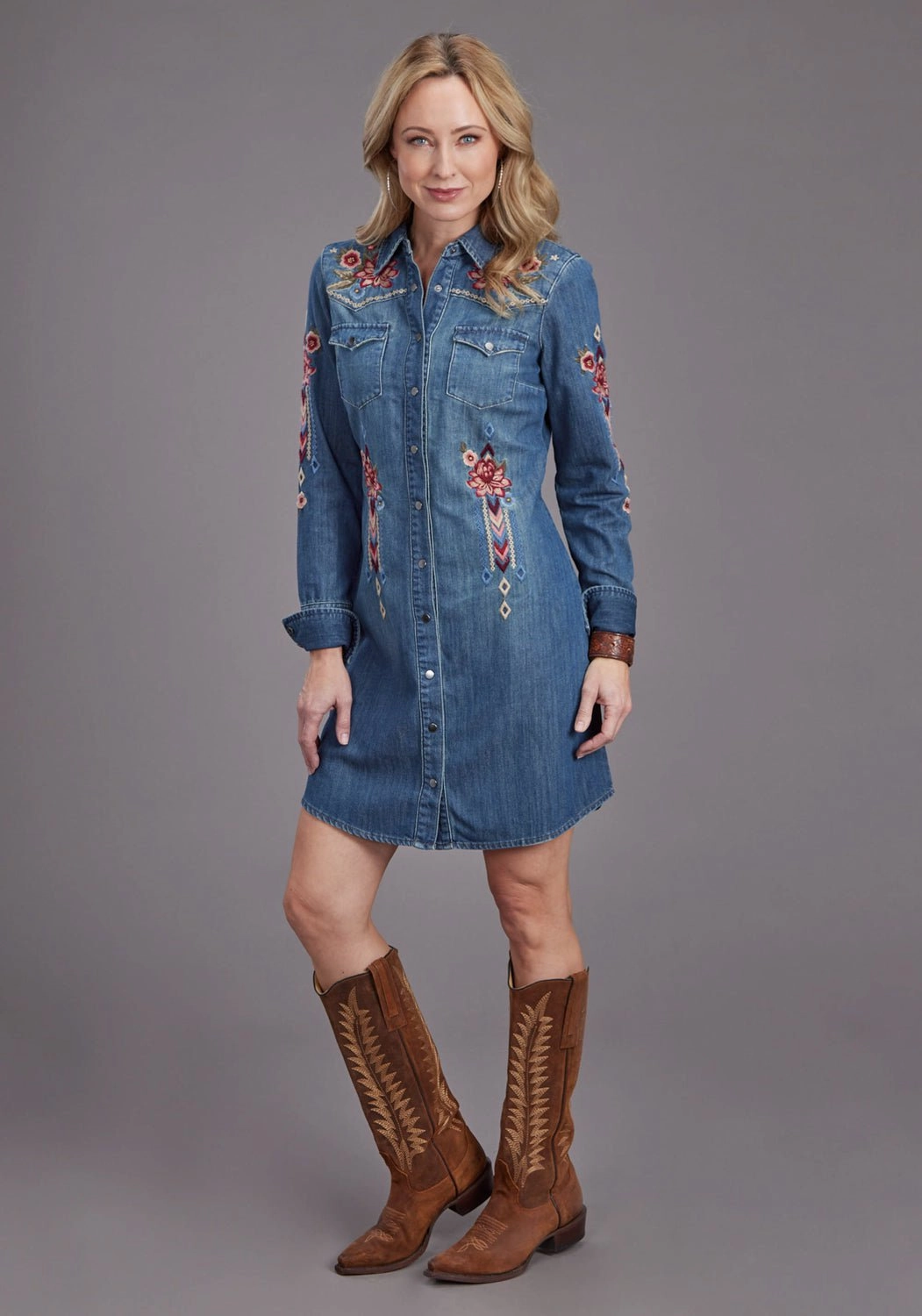 Stetson Womens Lavis Embroidery Shirt Dark Denim 100% Cotton L/S Dress Fit for All Seasons