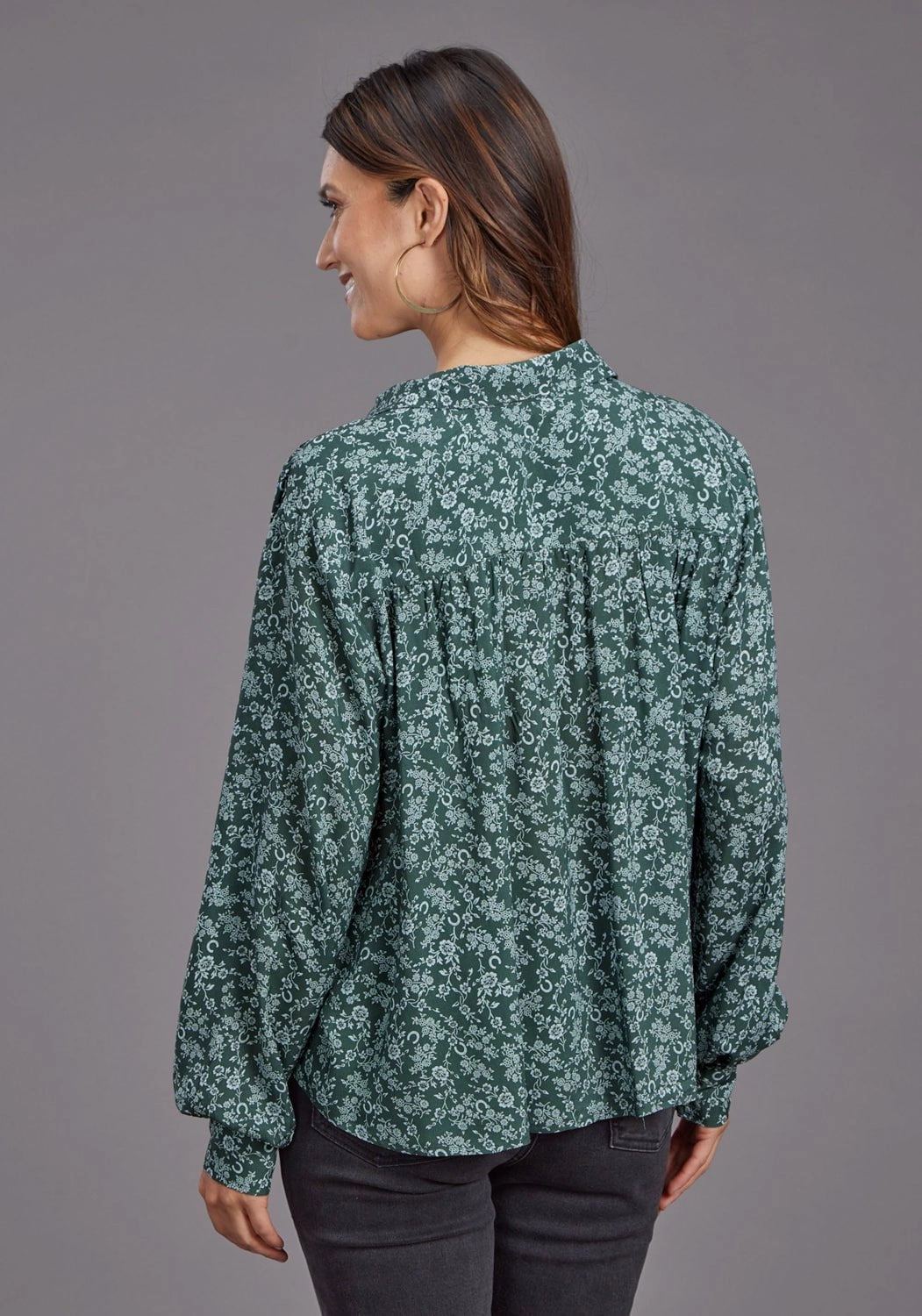Stetson Womens Lucky Littl Floral Green 100% Rayon Button L/S Blouse Casual Comfort