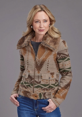 Stetson Womens Multi Aztec Fur Brown Poly/Wool Wool Jacket Pocket Details