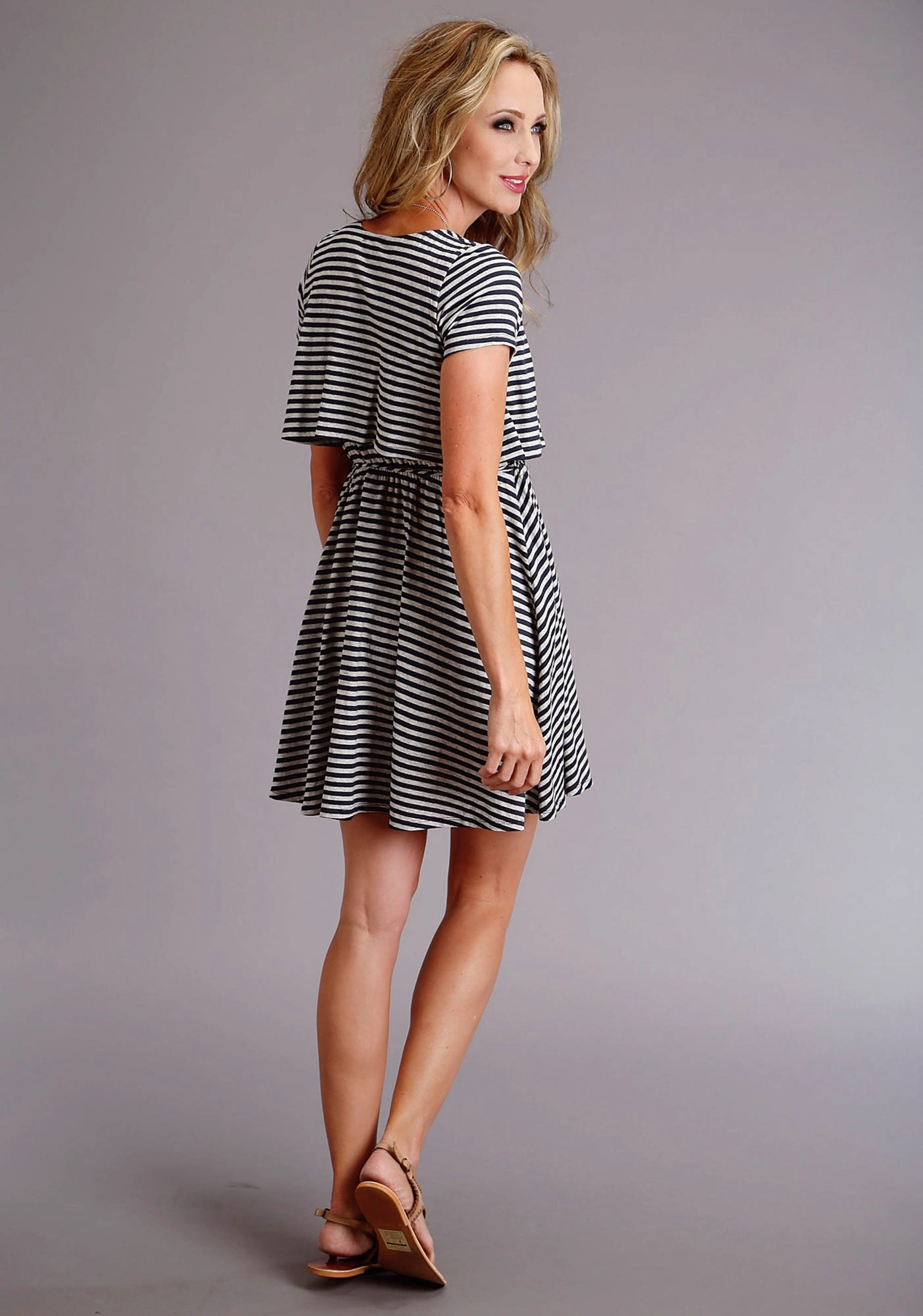 Skin-friendly Stetson Womens Navy/White Rayon Striped Wrap S/S Dress