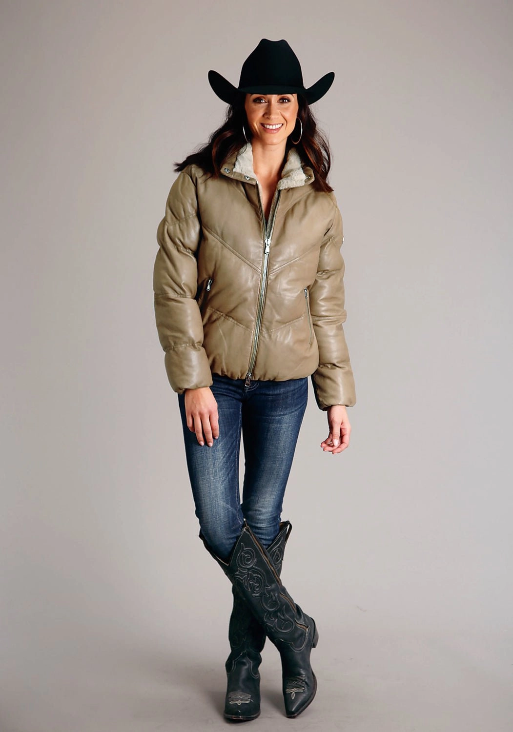 Stetson Womens Puffy Chevron Tan Leather Leather Jacket DurableOuterShell