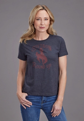 Camouflage Style Stetson Womens Round Up Black Cotton Blend S/S T-Shirt