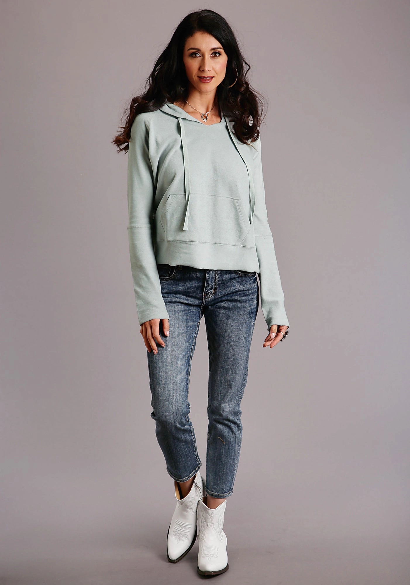 Cheap Nice Stetson Womens Seafoam 100% Cotton Twill Ties Hoodie