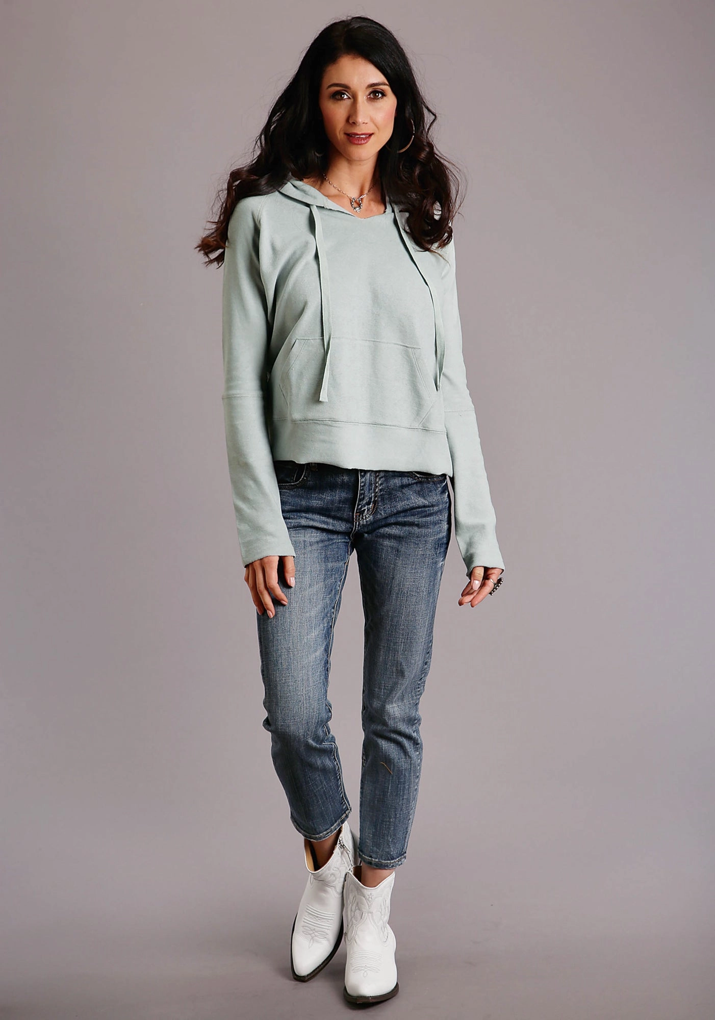 Stetson Womens Seafoam 100% Cotton Twill Ties Hoodie Double Stitch Seams Stretch Paneling